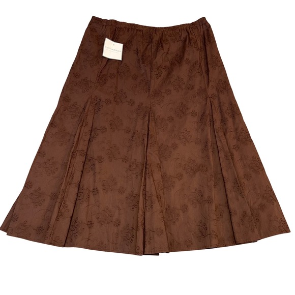 Sag Harbor Womens Skirt Large Brown Floral Embroidered A Line Elastic Waist NEW - Picture 1 of 8